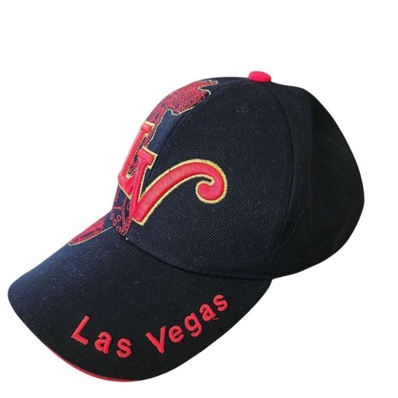 Chelona Baseball Cap Black With Red & Gold LV Las Vegas Embroidery Adjustable - Picture 2 of 6
